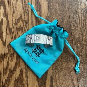 Rustic Cuff Silver and White Enamel Geometric Bracelet